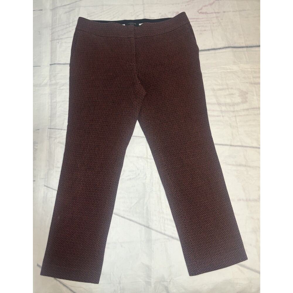 Ann Taylor‎ Womens Size 8 Devin Fit Crop Ankle Pants Slacks Black Maroon (a1)